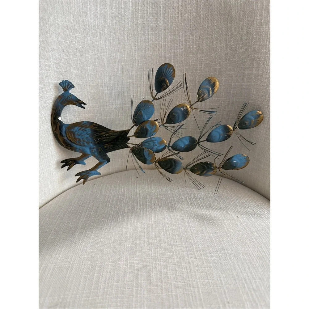Set Of 4 Peacocks Wall Hangings Art Metal/Tin‎ Turquoise Blue/Gold Hong Kong